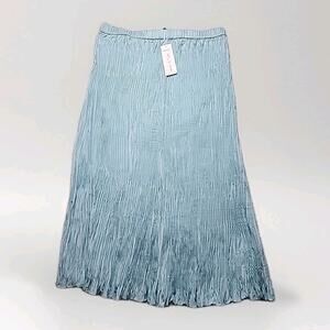 Eileen Fisher Crushed Silk Pleated F/L Maxi Skirt Pool L NWT $248